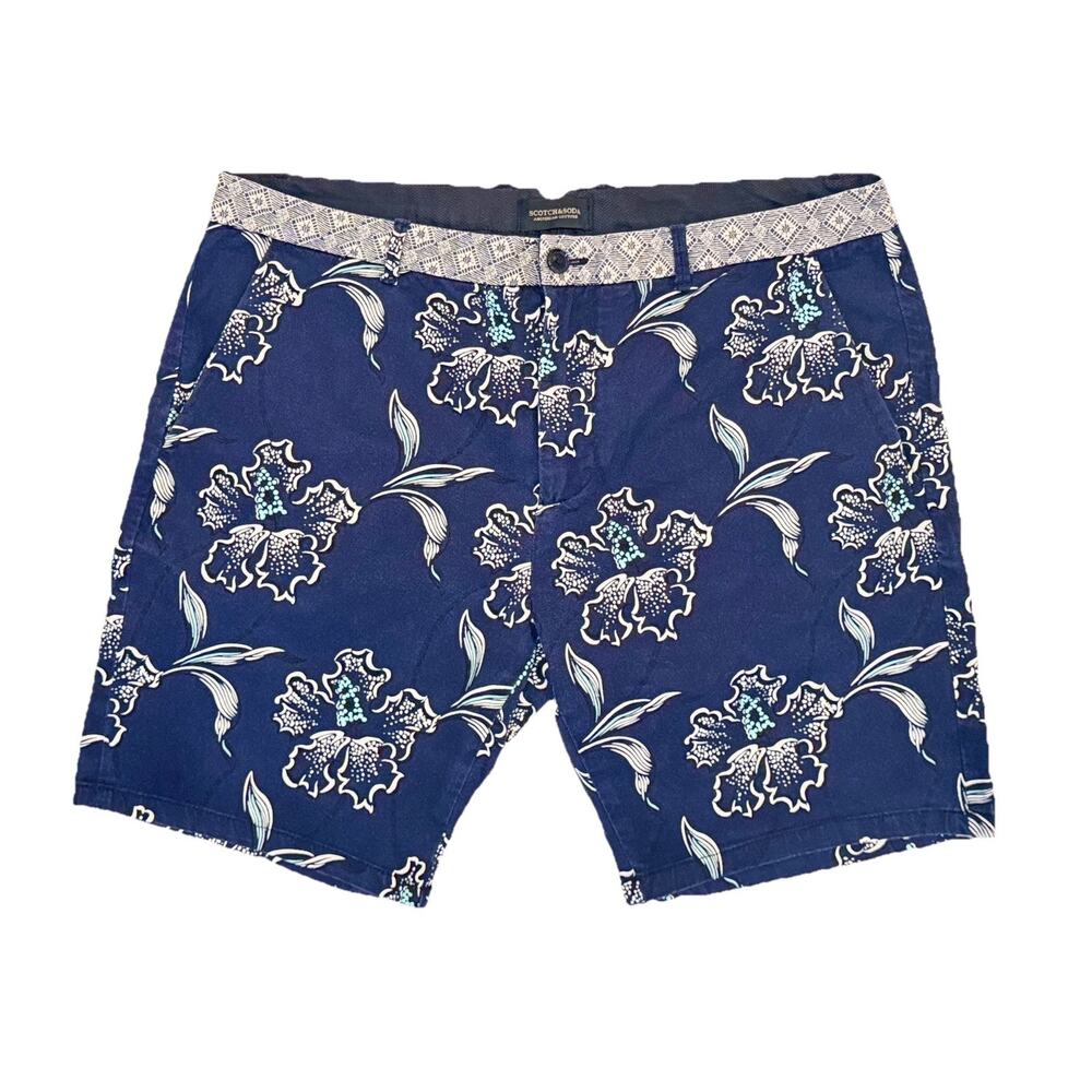 Scotch & Soda Navy Floral Bermuda Shorts in Size 36